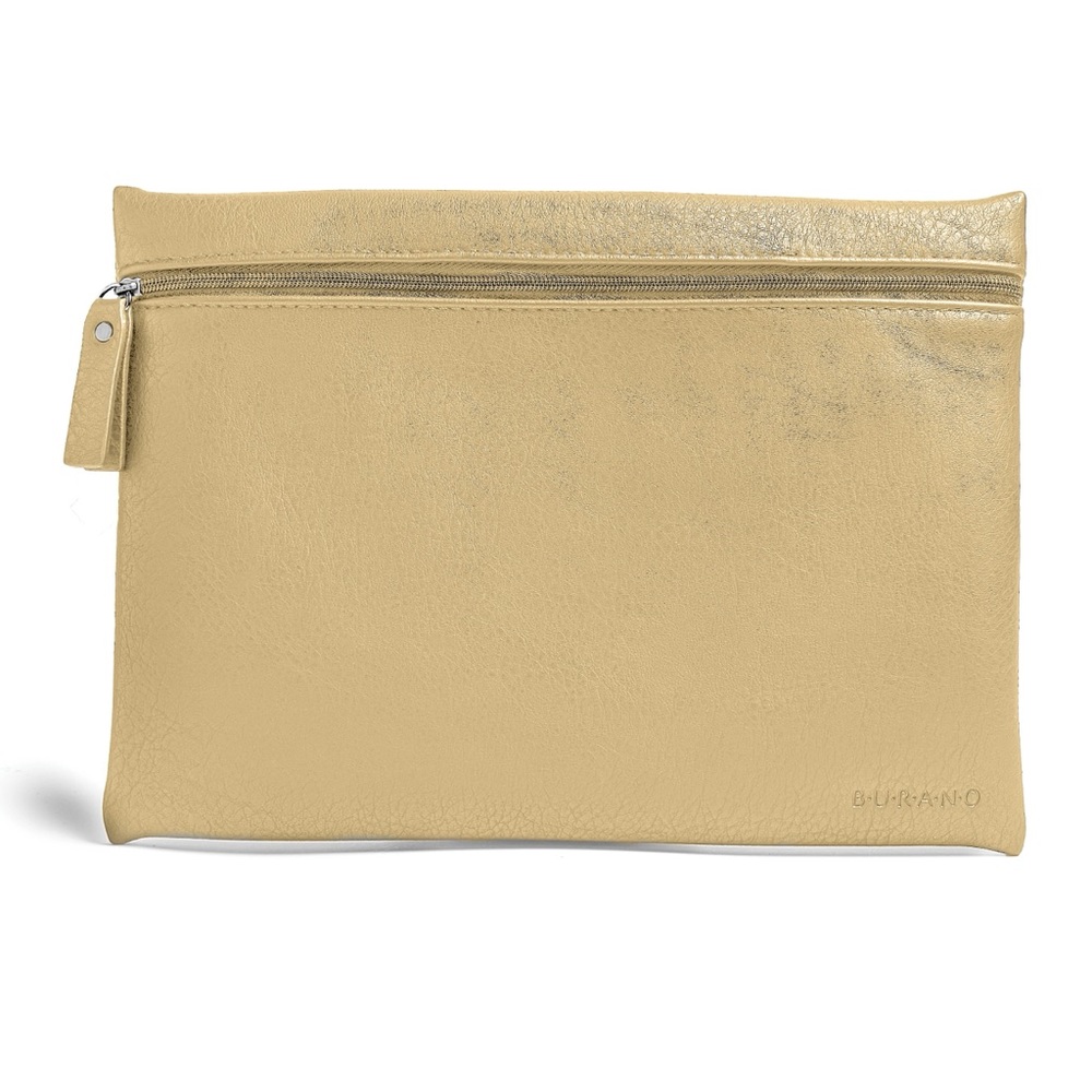 Burano Cosmetic Bag Vegan Leather Flat Zipper Pouch Saffron Make Up Bag